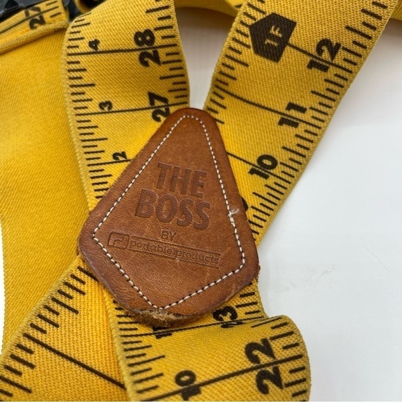 The Boss Measuring Tape Ruler Clip On Suspenders Yellow 2" Wide Yellow. Elastic - Picture 3 of 5